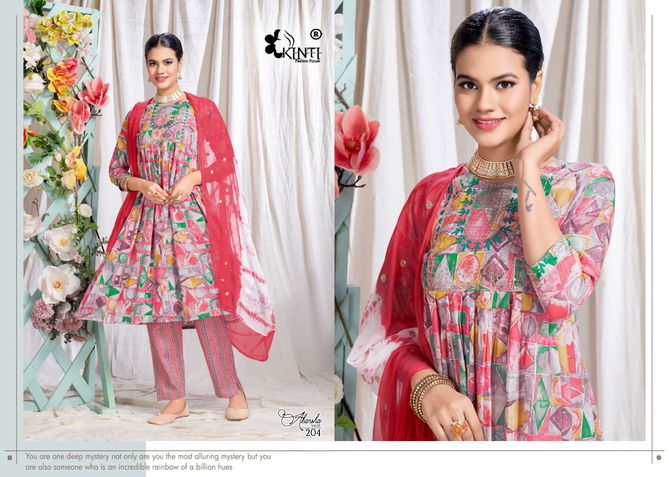 Akansha Vol 2 By Kinti Printed Naira Cut Kurti With Bottom With Dupatta 
